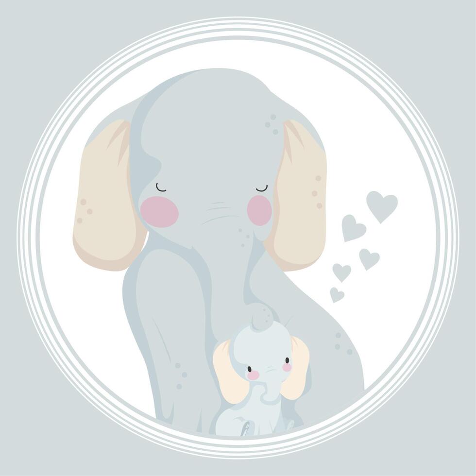 elephant mom with baby card vector