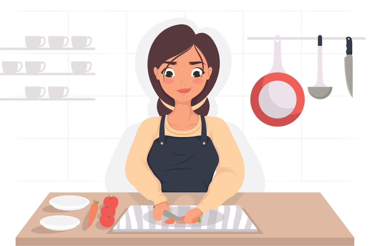 woman chopping carrot scene vector