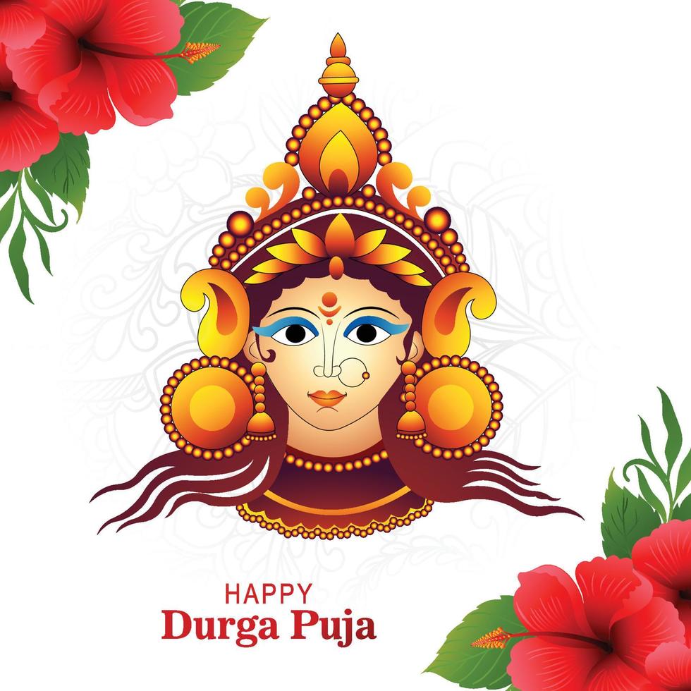 diosa durga cara en feliz durga puja subh navratri fondo de tarjeta vector