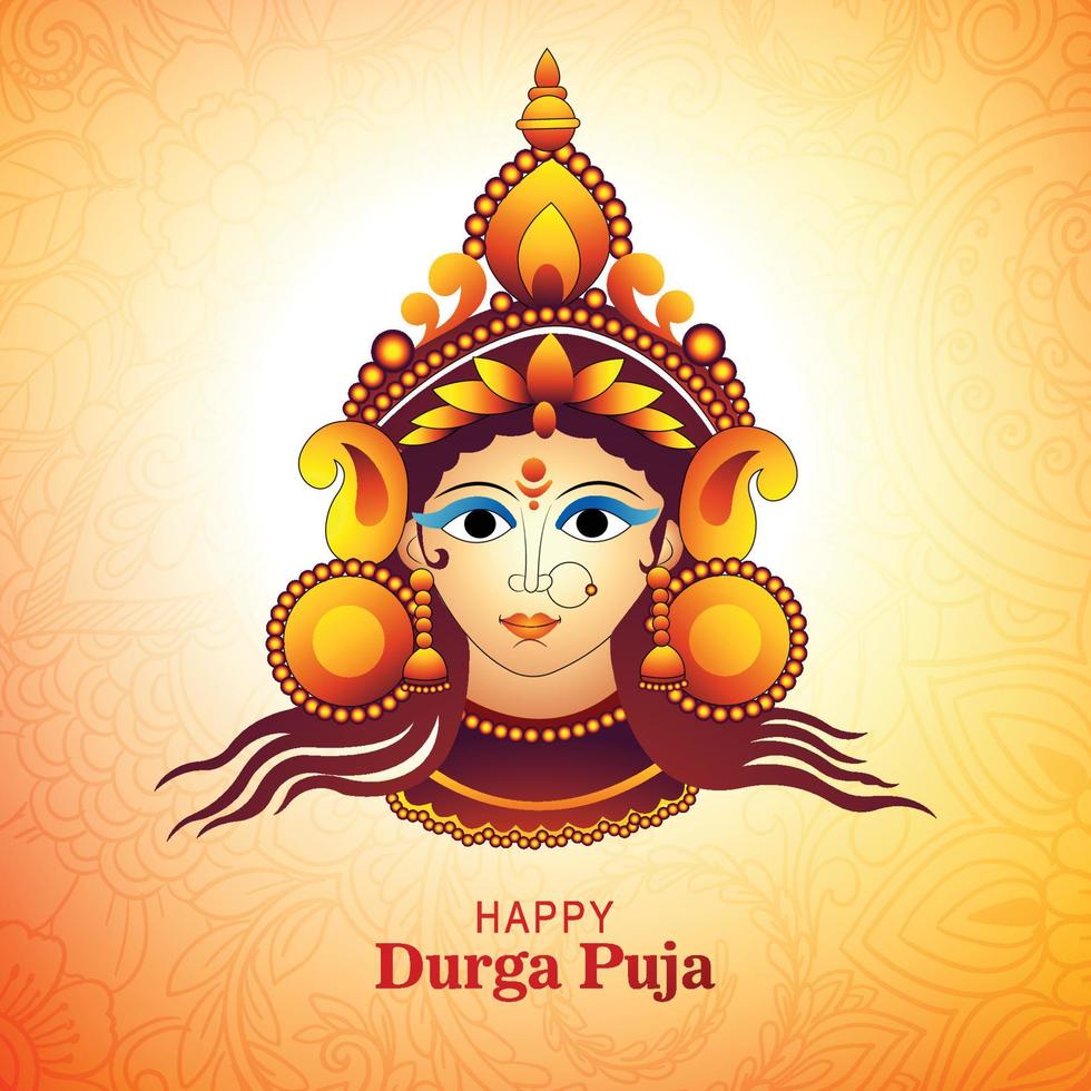 diosa durga cara en feliz durga puja subh navratri fondo de tarjeta vector