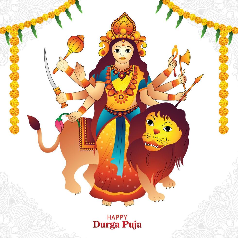 Indian god durga in happy durga puja subh navratri background vector