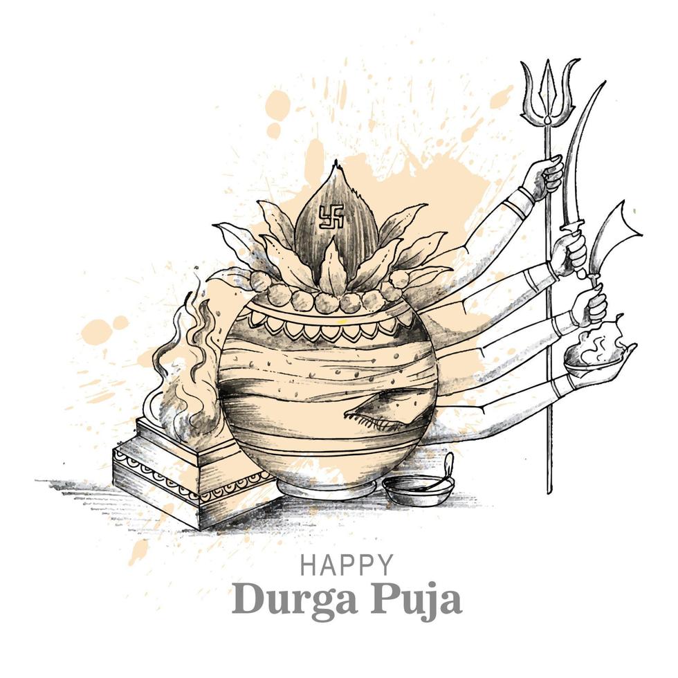 Hand draw sketch on durga puja holiday celebration card background vector