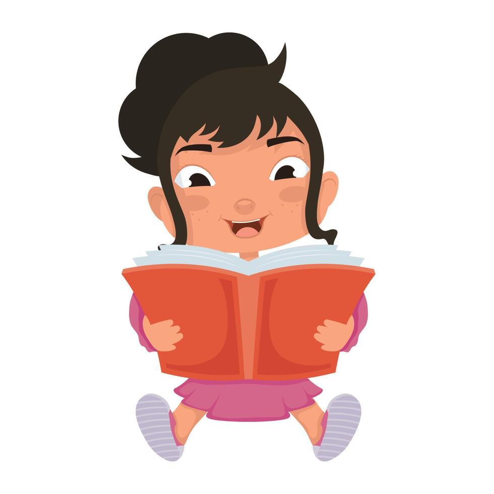 little girl reading book vector