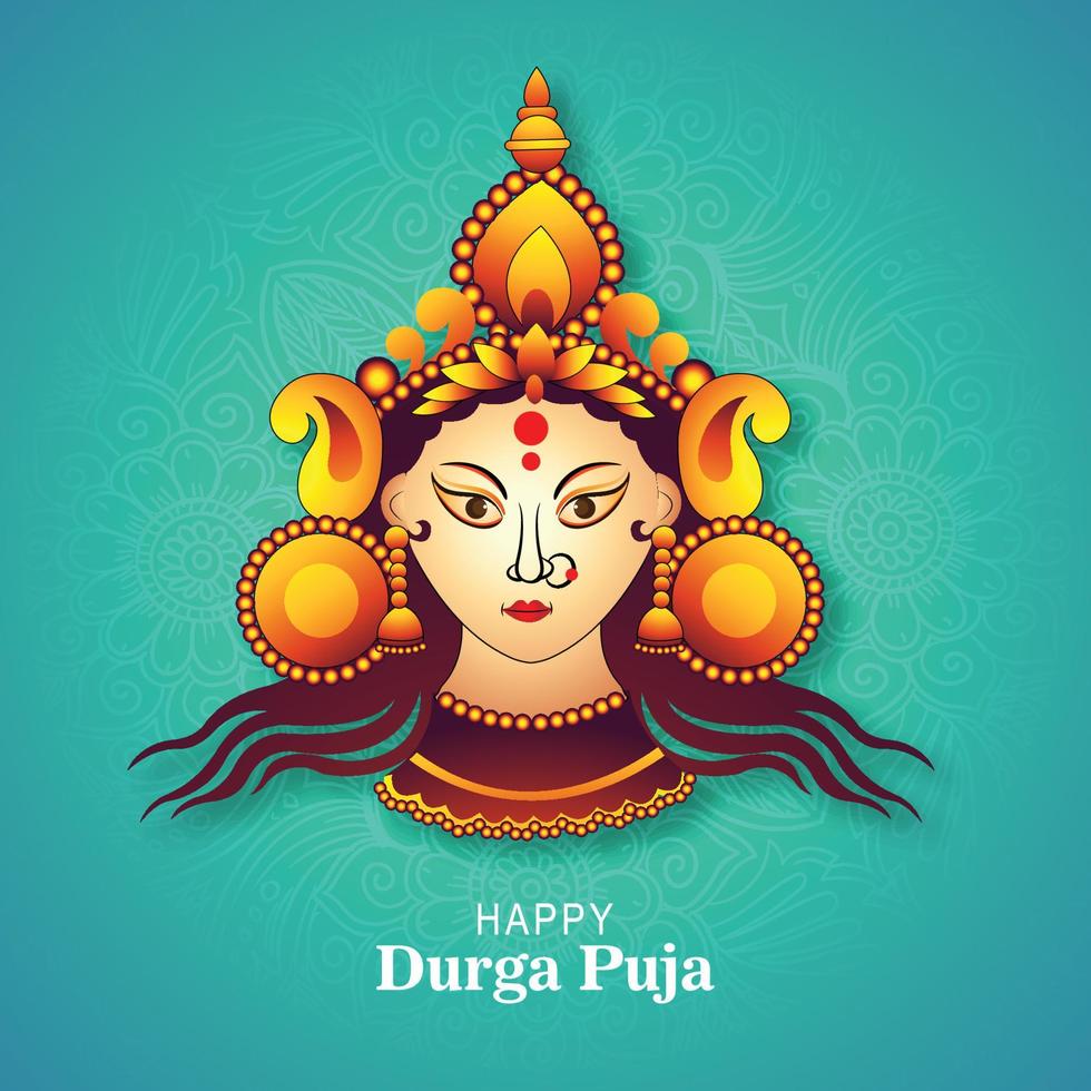 feliz navratri artístico durag cara para durga puja celebración india fondo de tarjeta vector