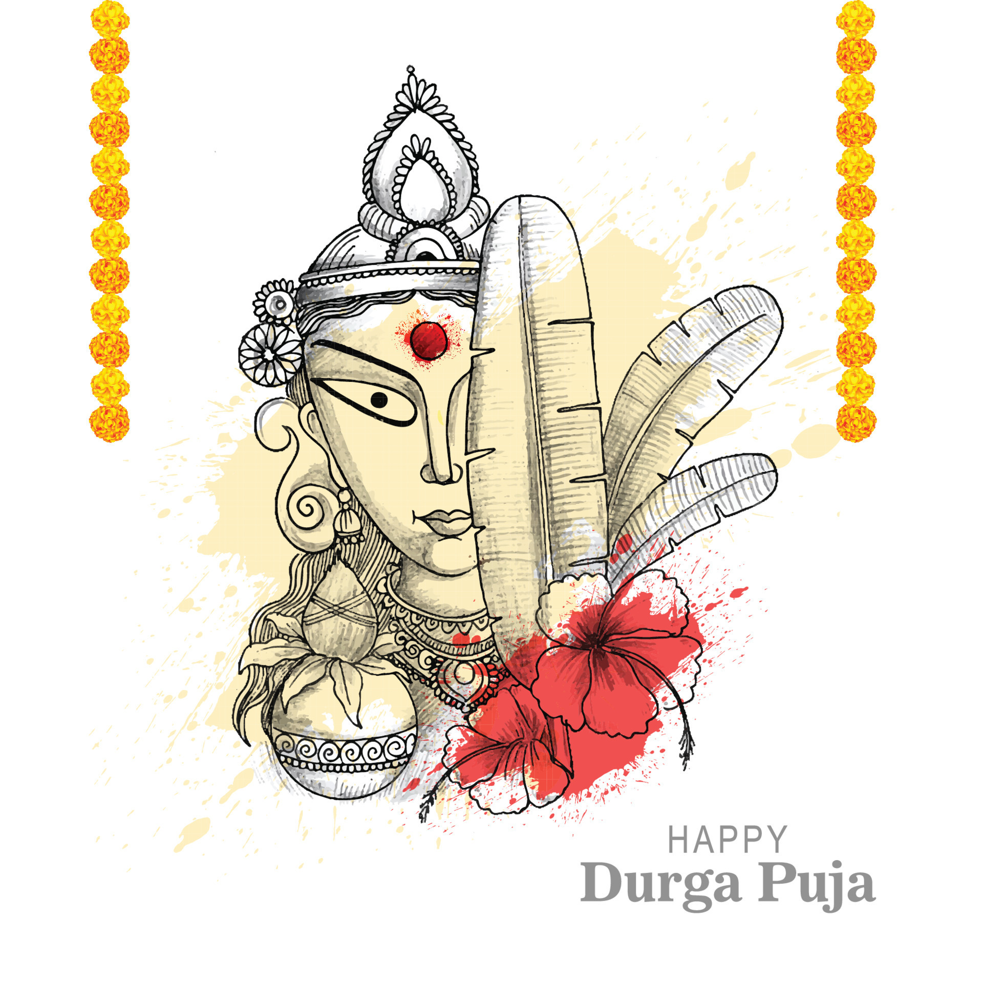 Hand draw sketch on durga puja holiday celebration card background 10852789  Vector Art at Vecteezy