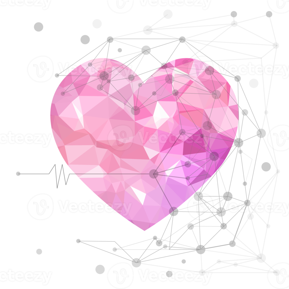 Pink polygonal heart isolated png