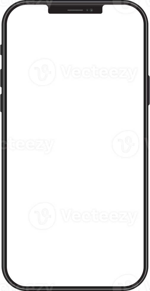 New version of black slim smartphone with blank white screen. png