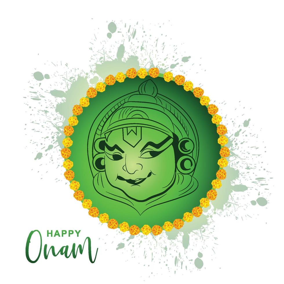 Hand draw happy onam kathakali face illustration on sketch desig vector