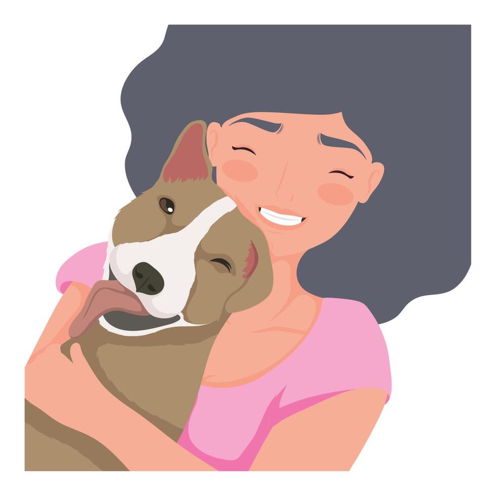 woman with cute dog vector