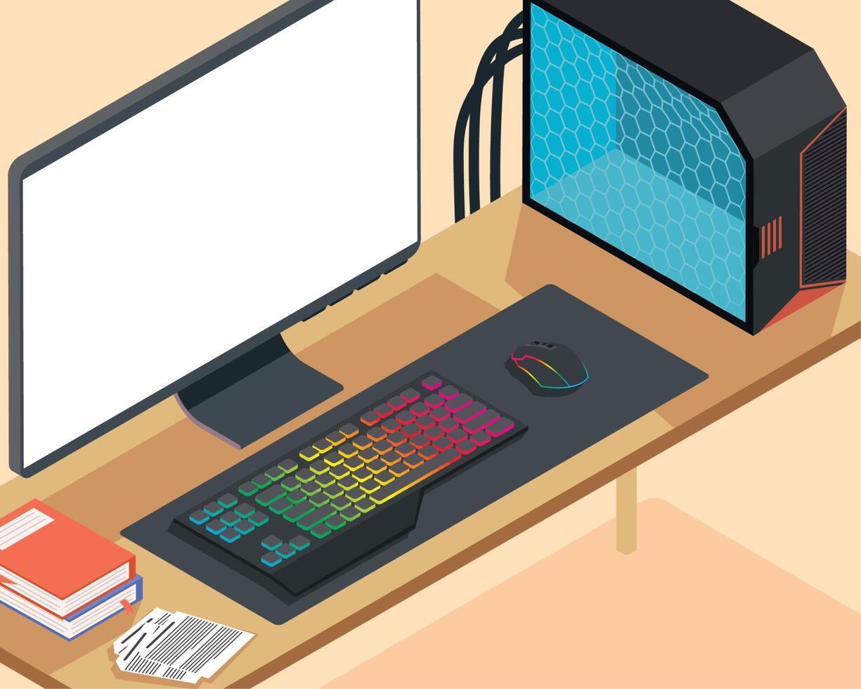 isometric desktop workplace vector