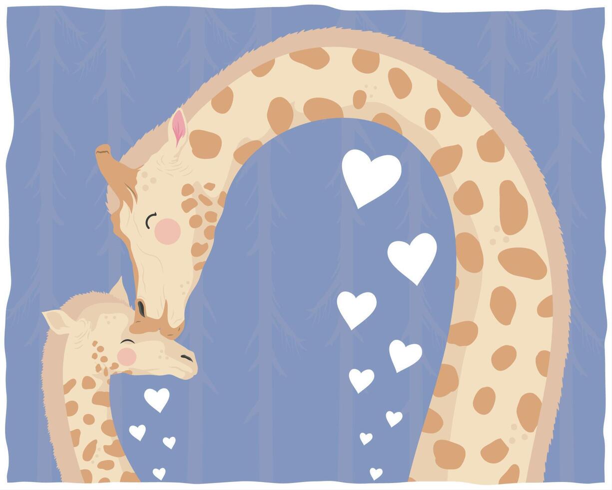 giraffe mom with baby card vector
