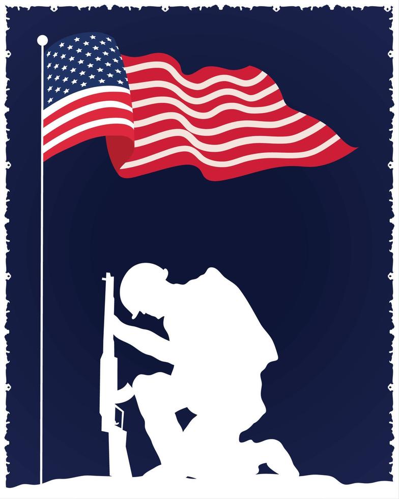 usa flag with soldier vector