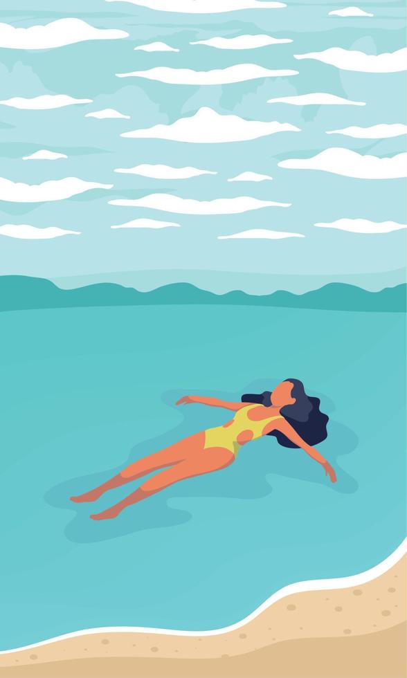 mujer flotando en el mar vector