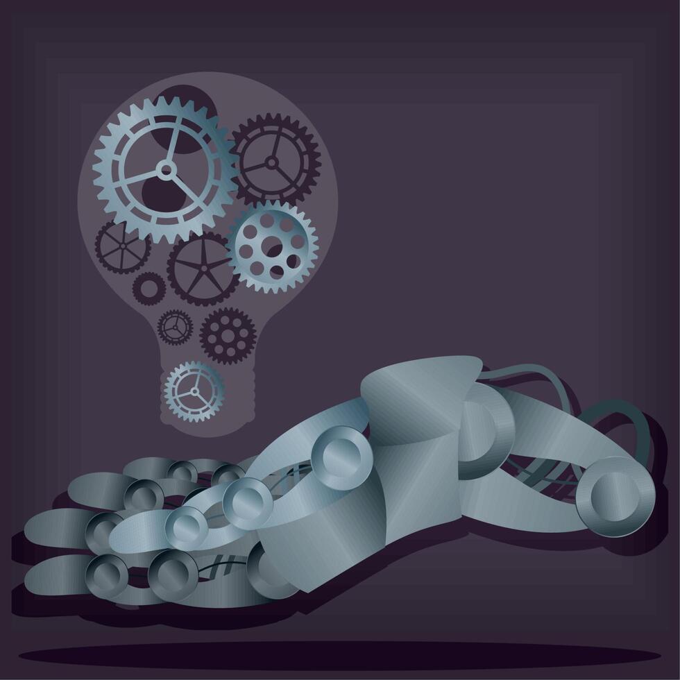 robotic hand lifting gears vector