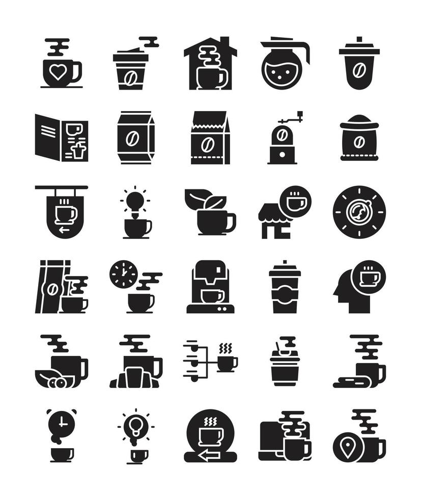 set of coffee black silhouette solid vector