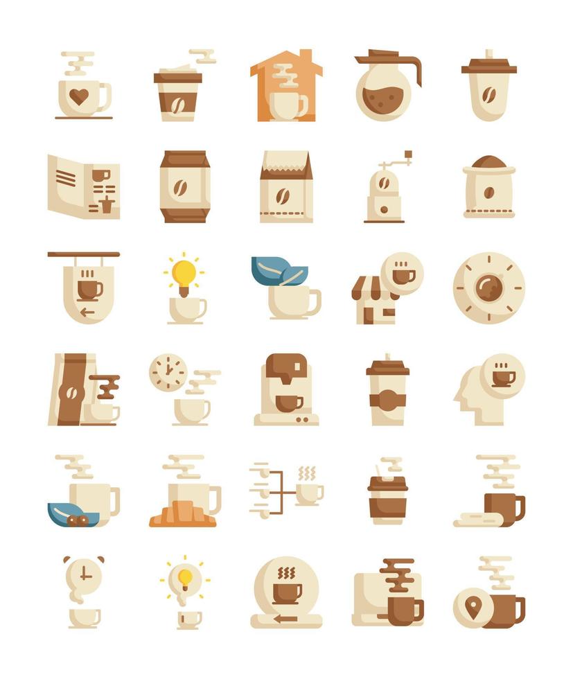 paquete de iconos de web plana de café vector