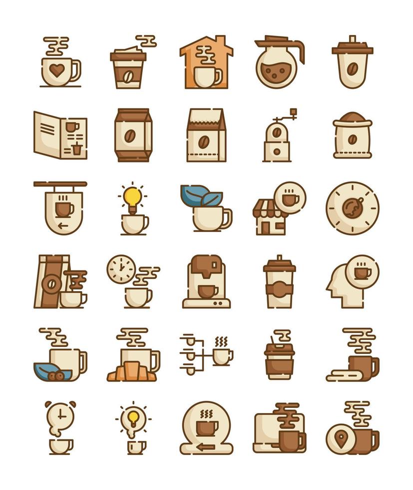 set of coffee filled outline vector