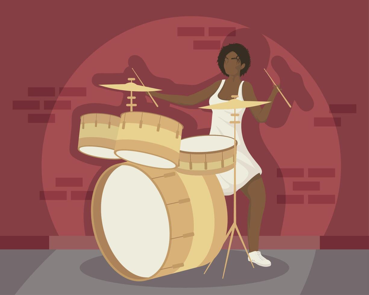 afro woman playing battery vector