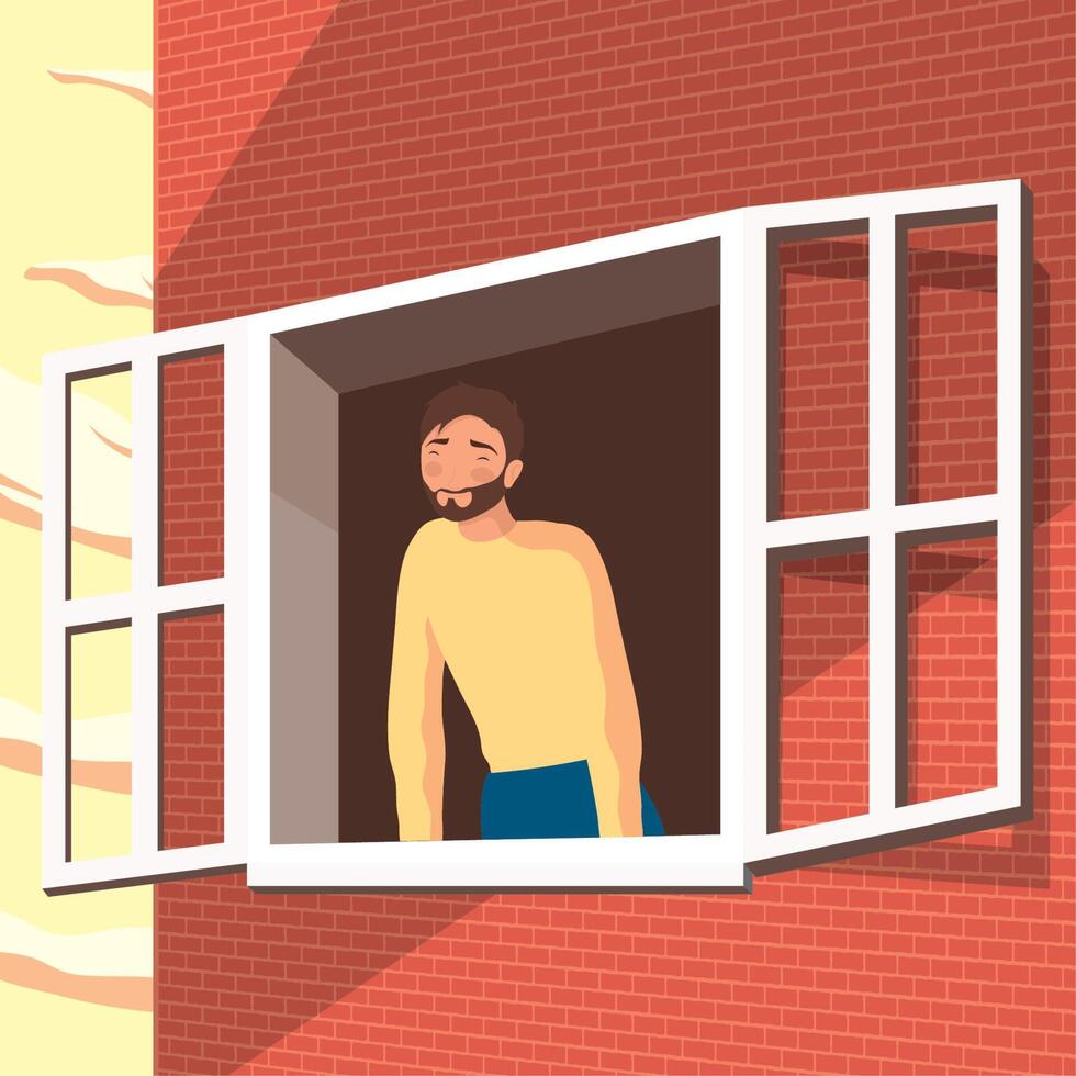 bearded man looking out the window vector