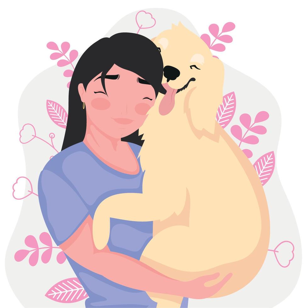 woman carrying golden dog vector