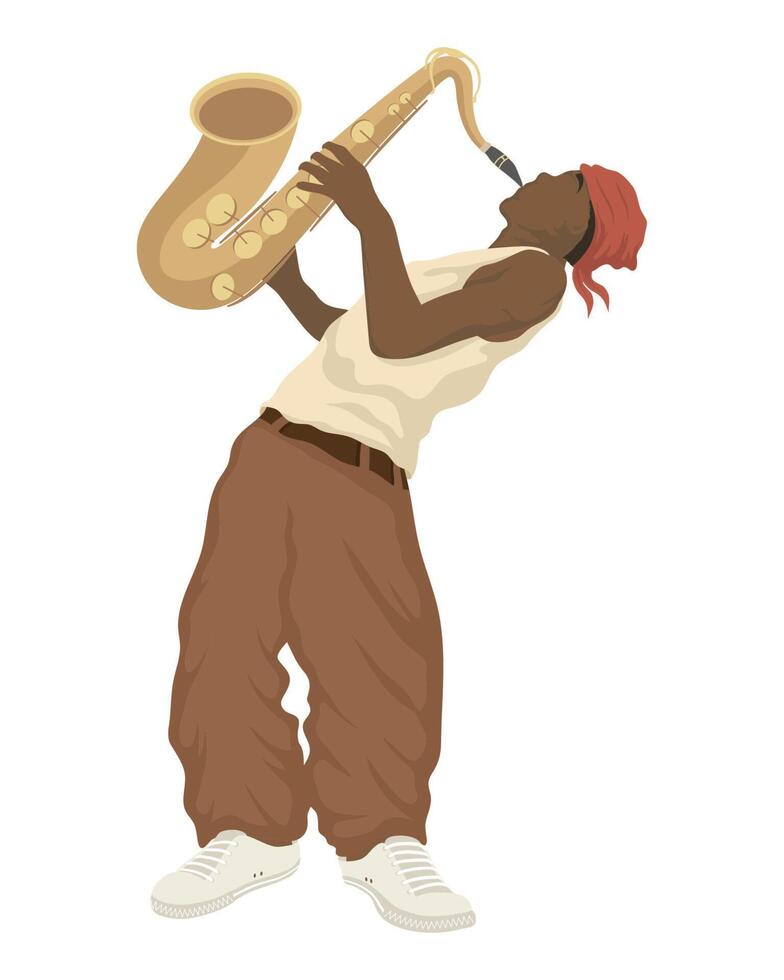 afro saxophonist playing instrument vector