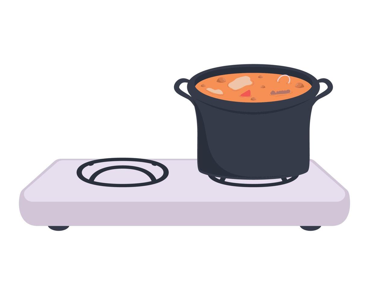 oven with pot soup vector