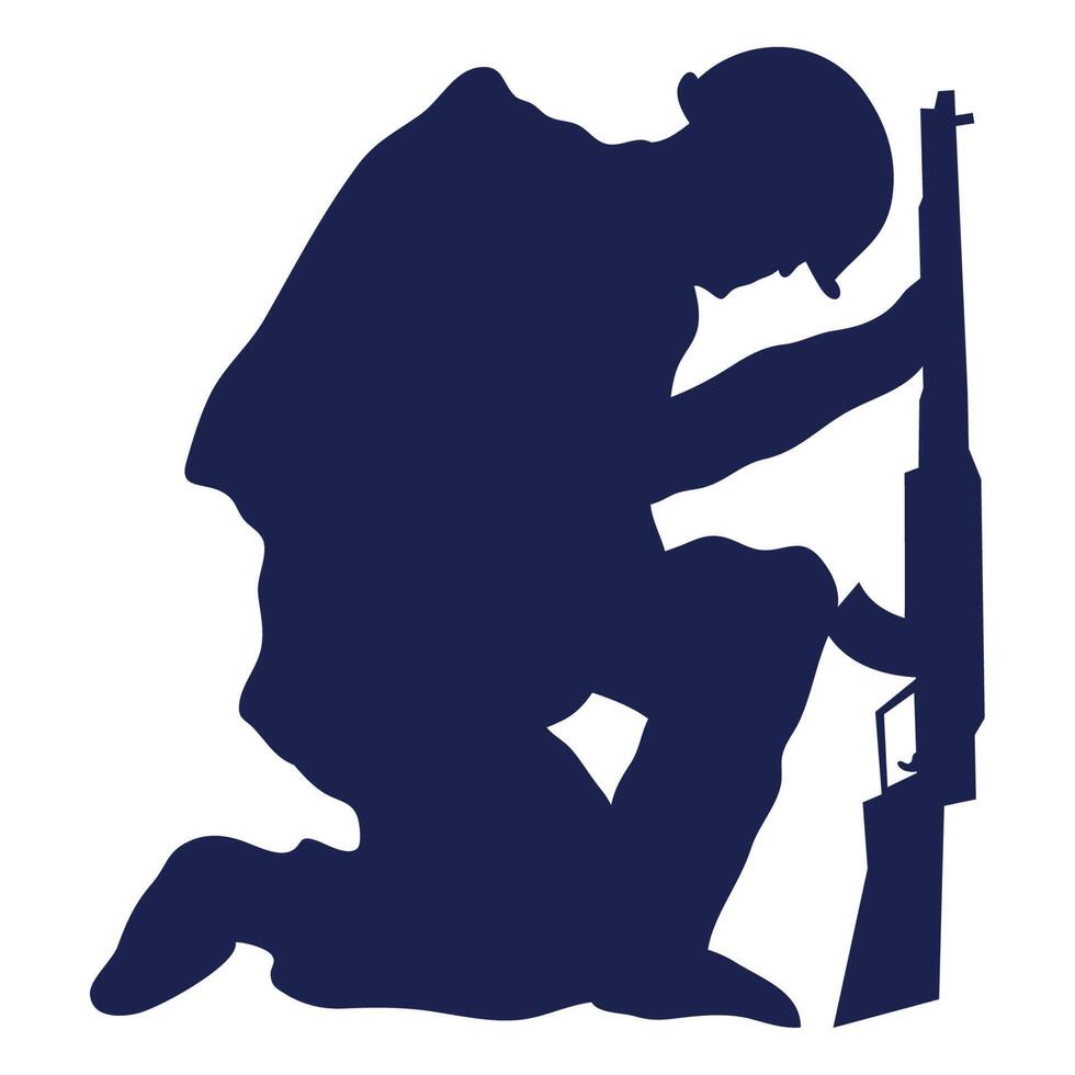 soldier kneeling silhouette vector