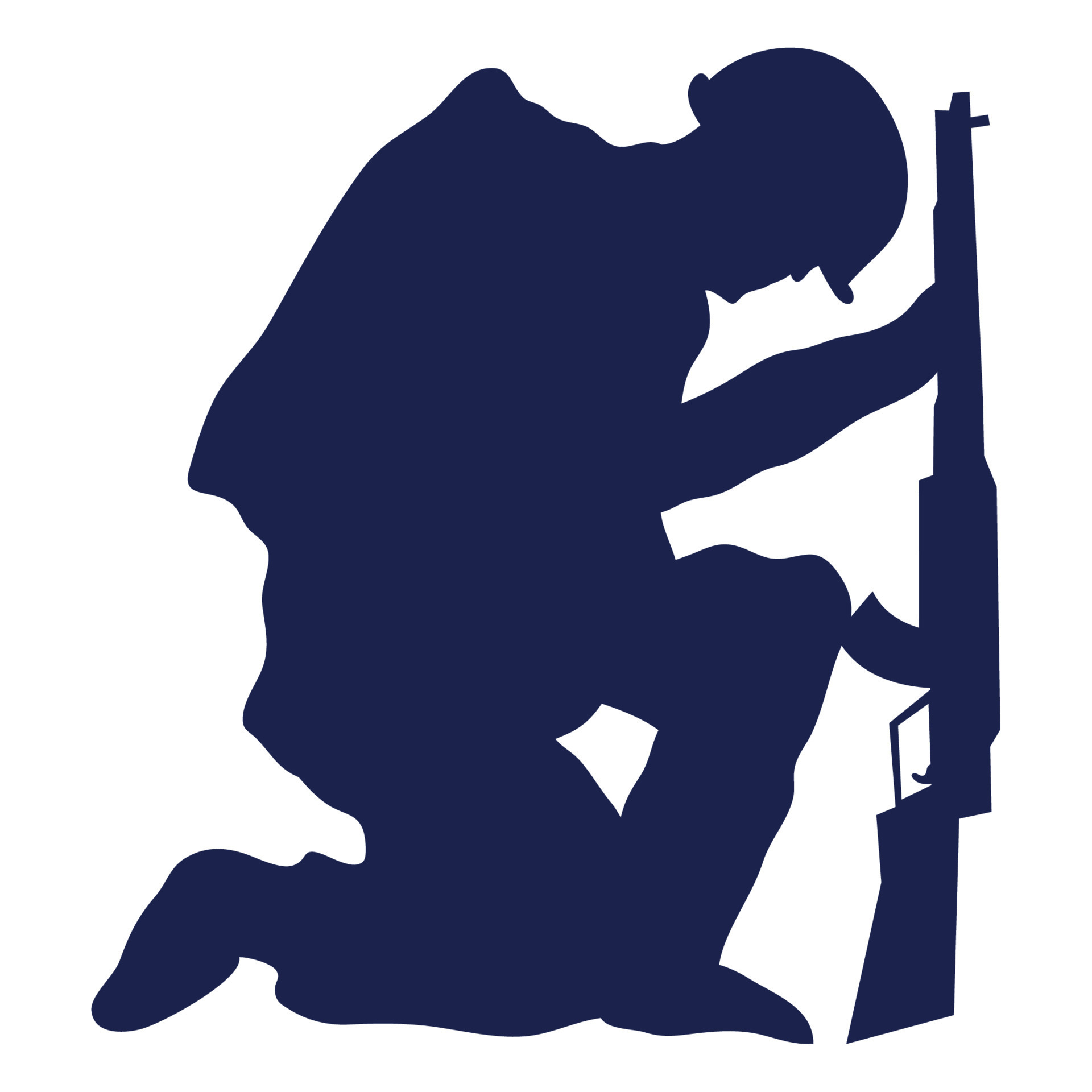 Silhouette of soldier kneeling