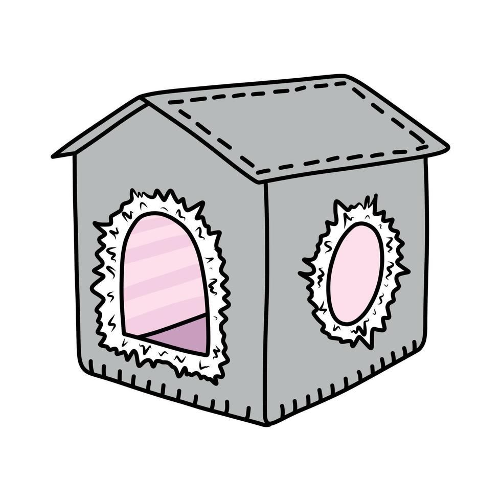 vector grey soft animal house in doodle style. barkitecture on a white background.