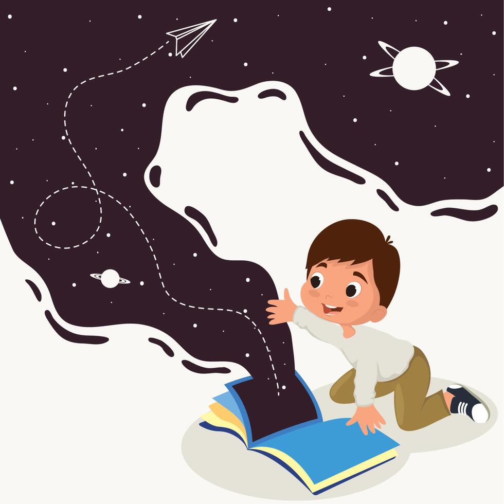 boy reading adventure book vector