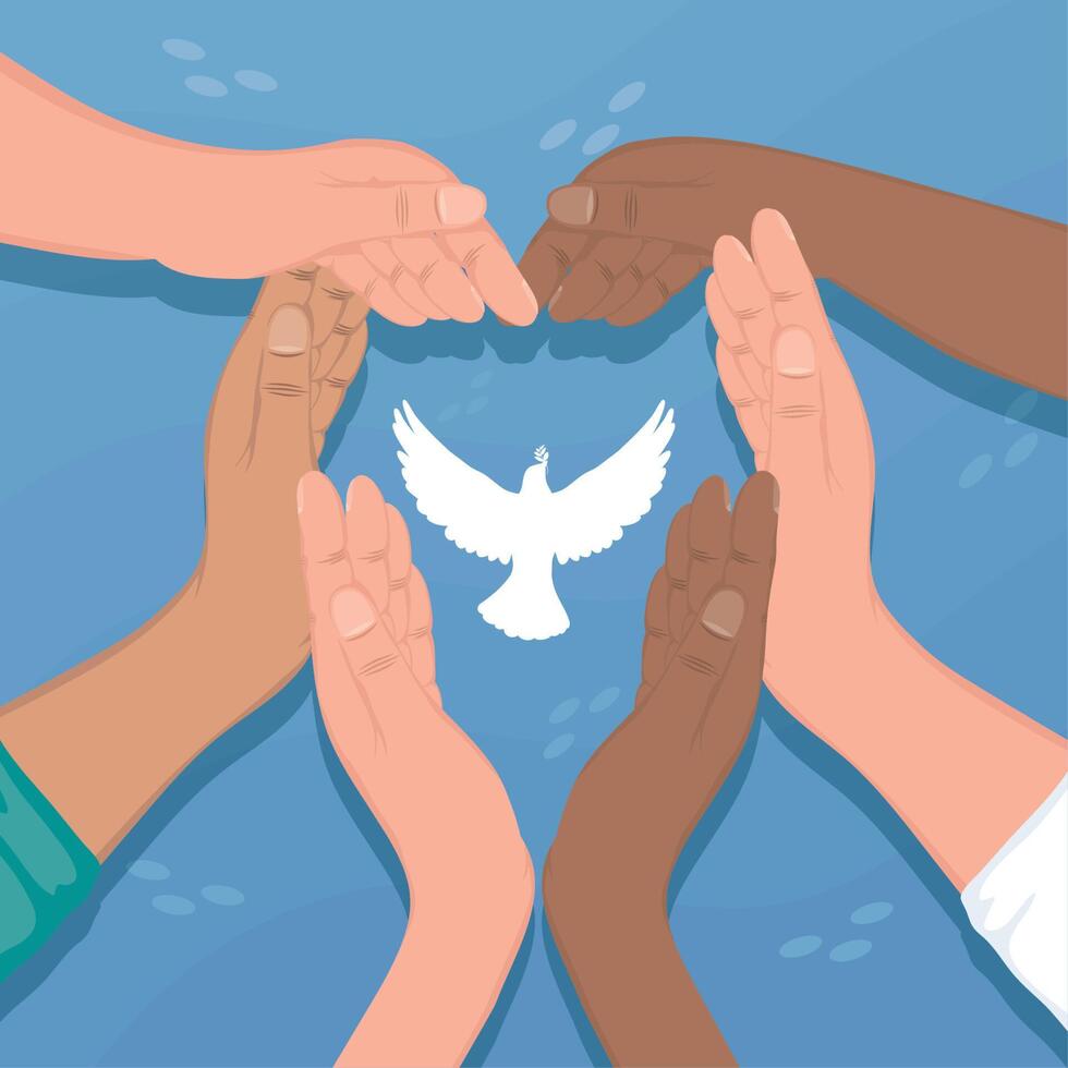 peace dove and interracial hands vector