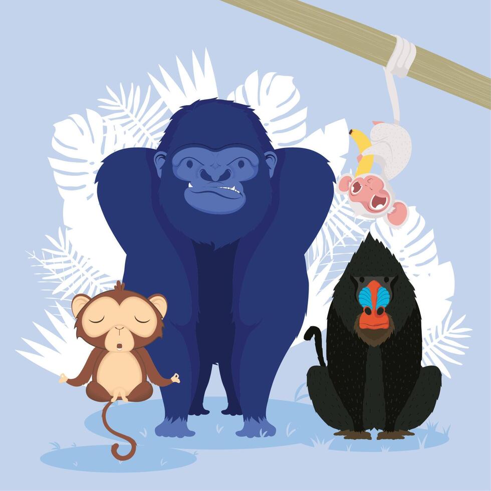 four monkeys animals vector