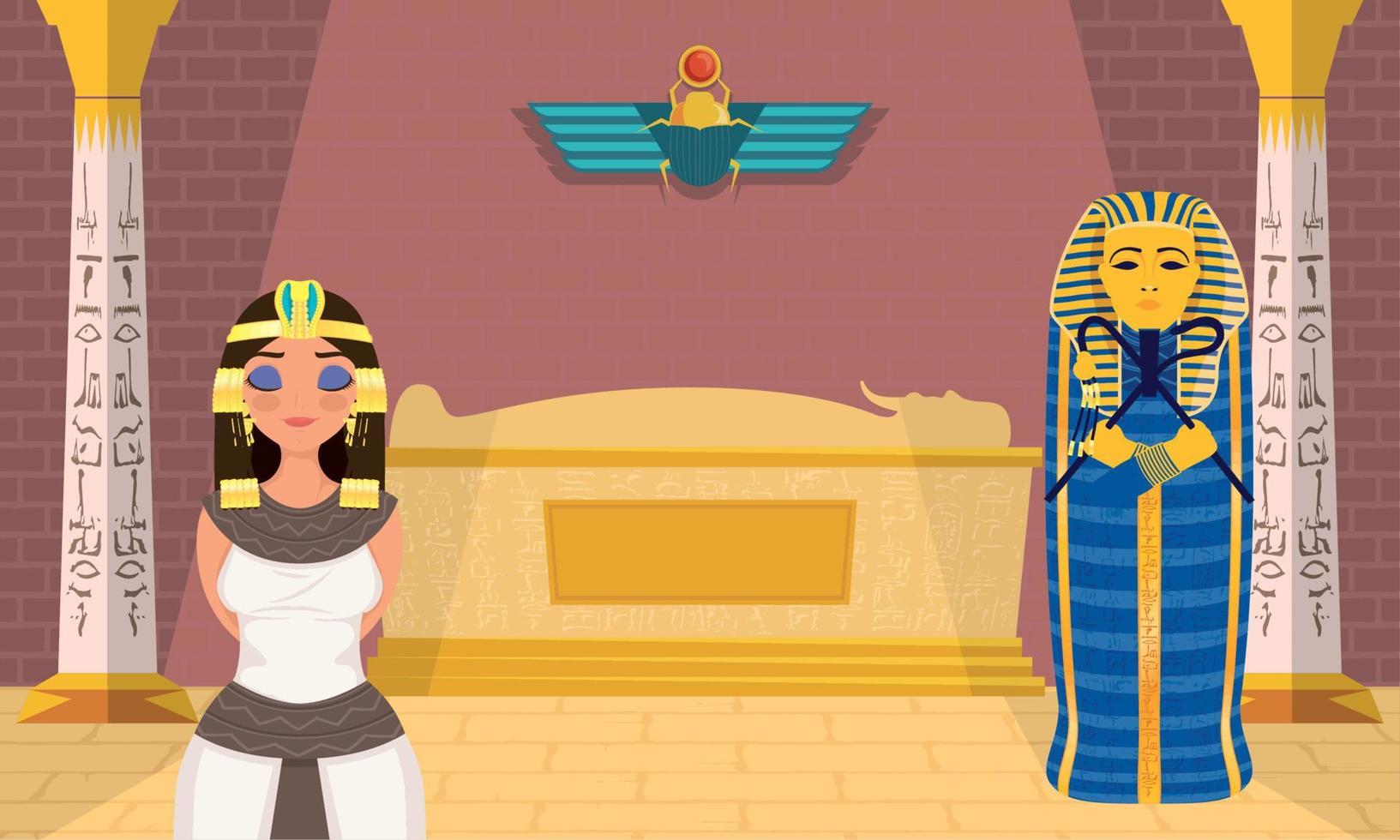 cleopatra y sarcofago egipcio vector