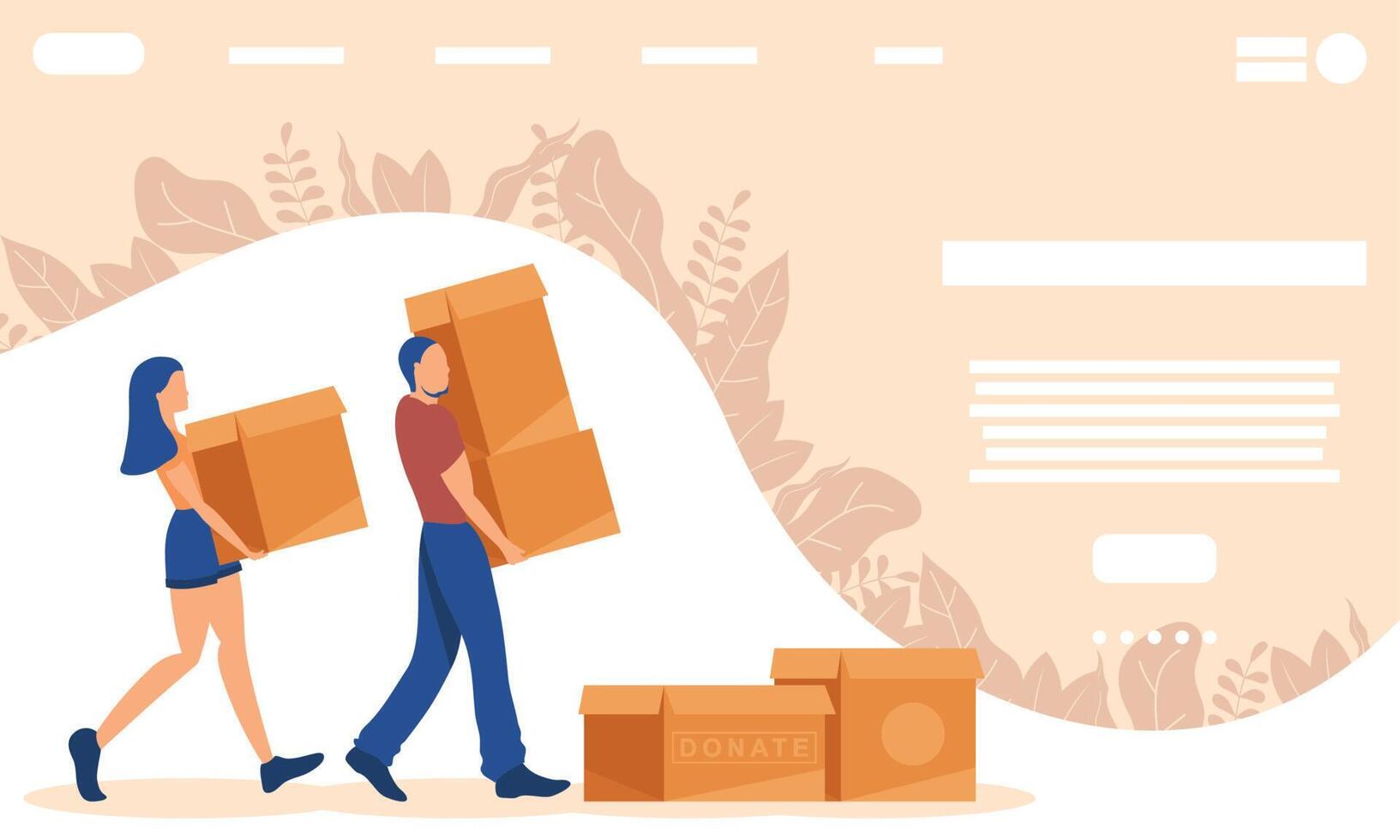 charitable couple lifting boxes vector