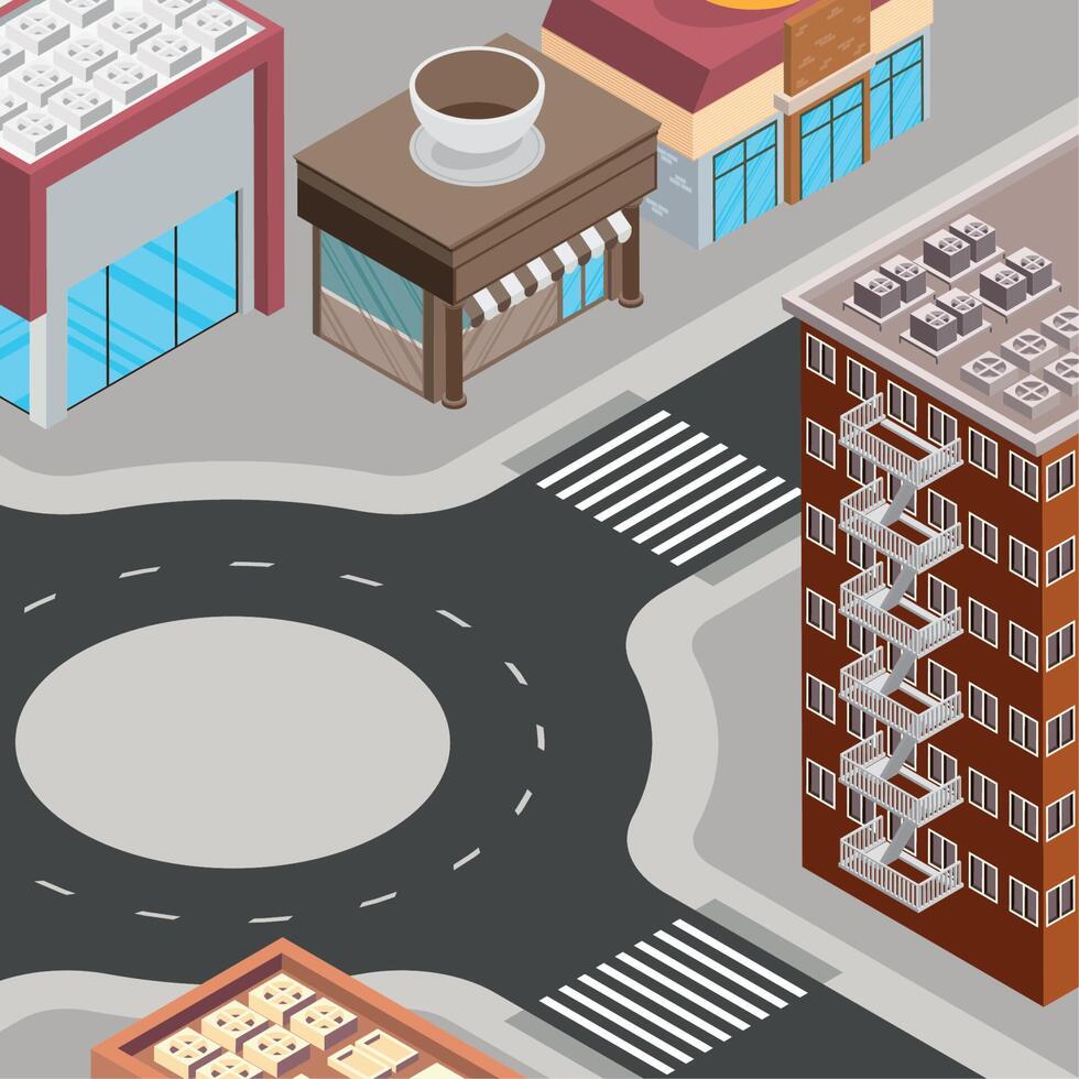 buildings and road isometric vector