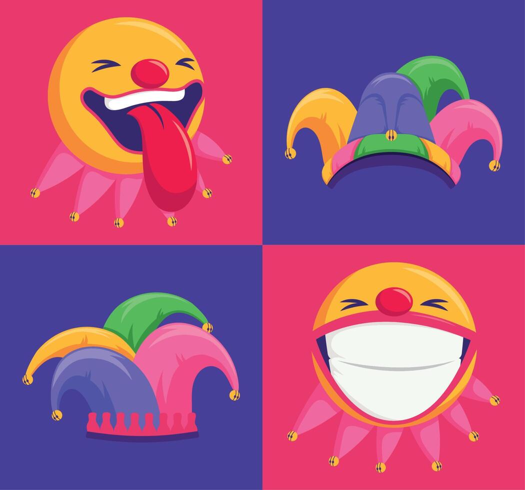 four fools day icons vector