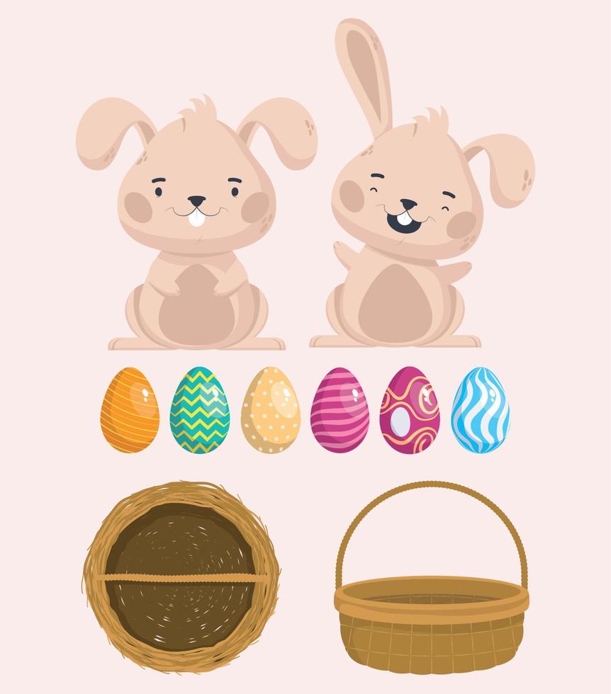 diez iconos de la temporada de pascua vector