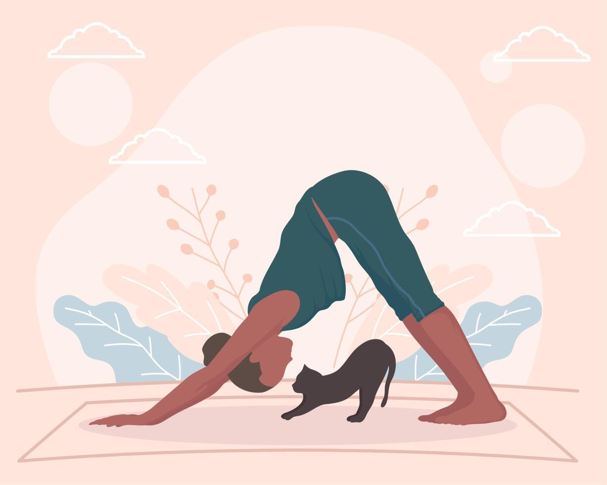 mujer afro en posición de yoga vector