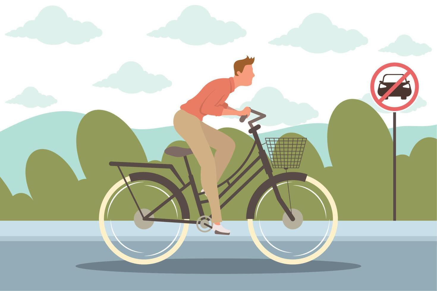 man riding bike in the road vector