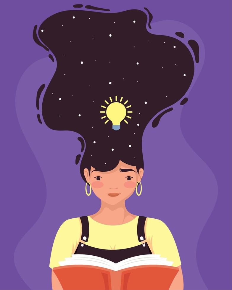 woman reading with bulb vector