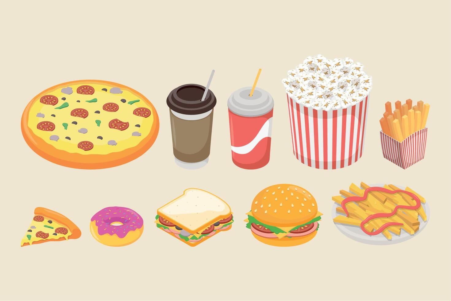 ten fast food icons vector