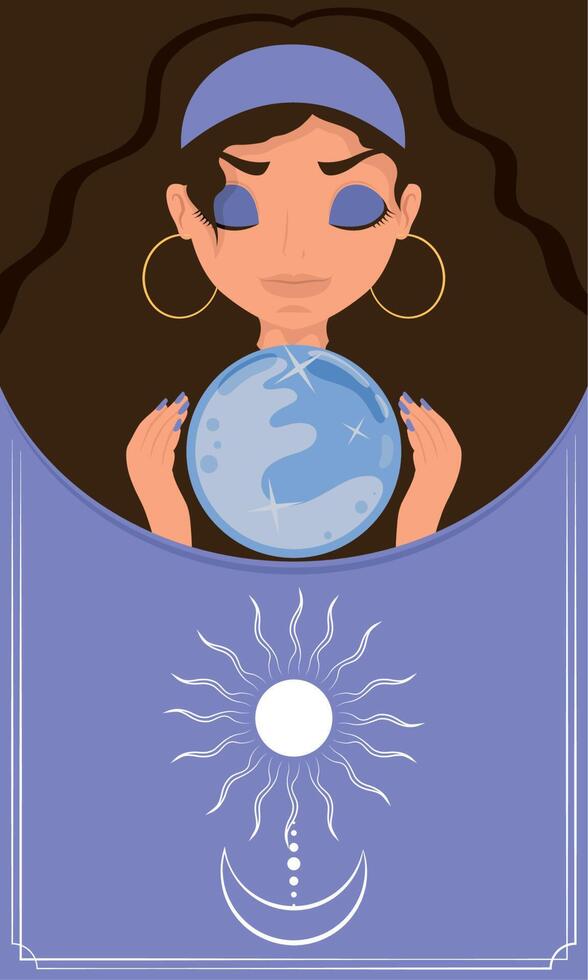 fortune teller using crystal sphere scene vector