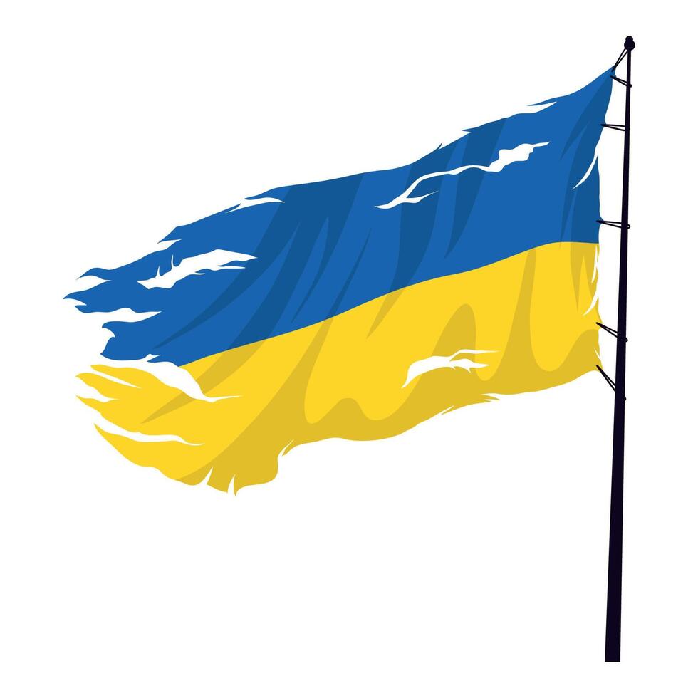 Ukraine flag torn in pole vector