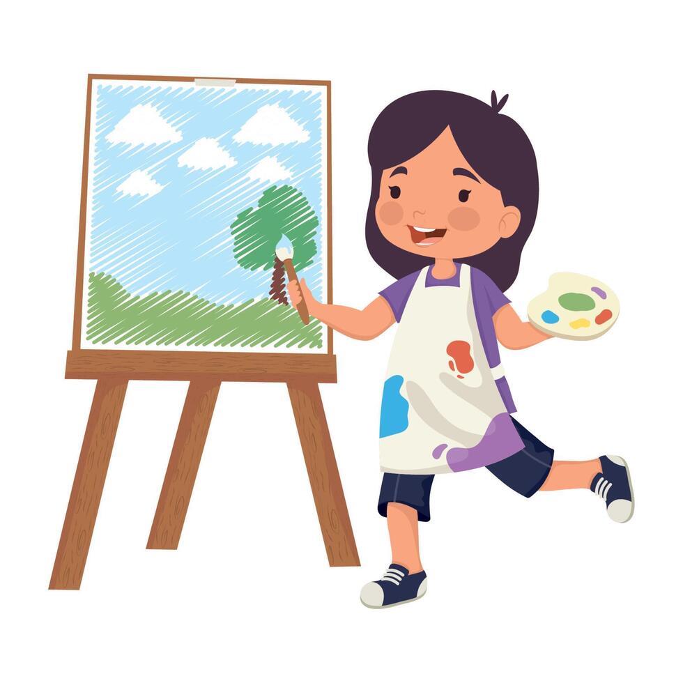 cuadro de pintura de niña vector