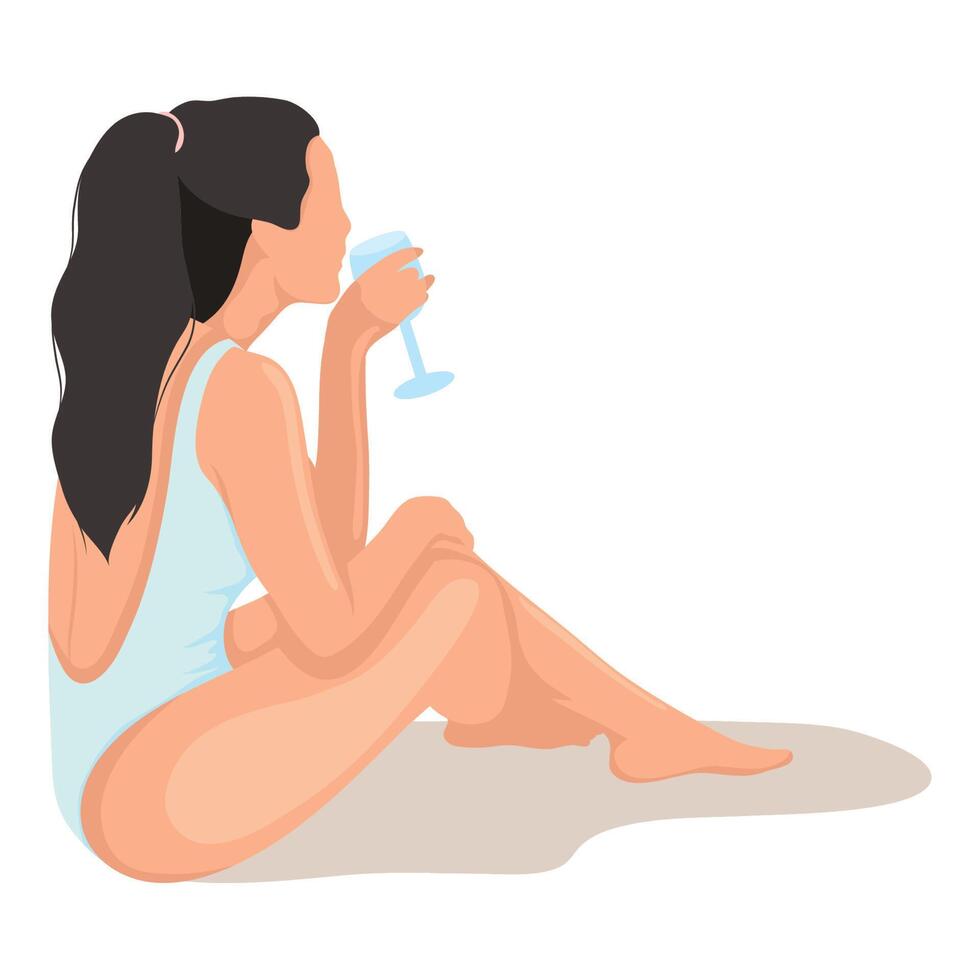 mujer con bañador sentada vector