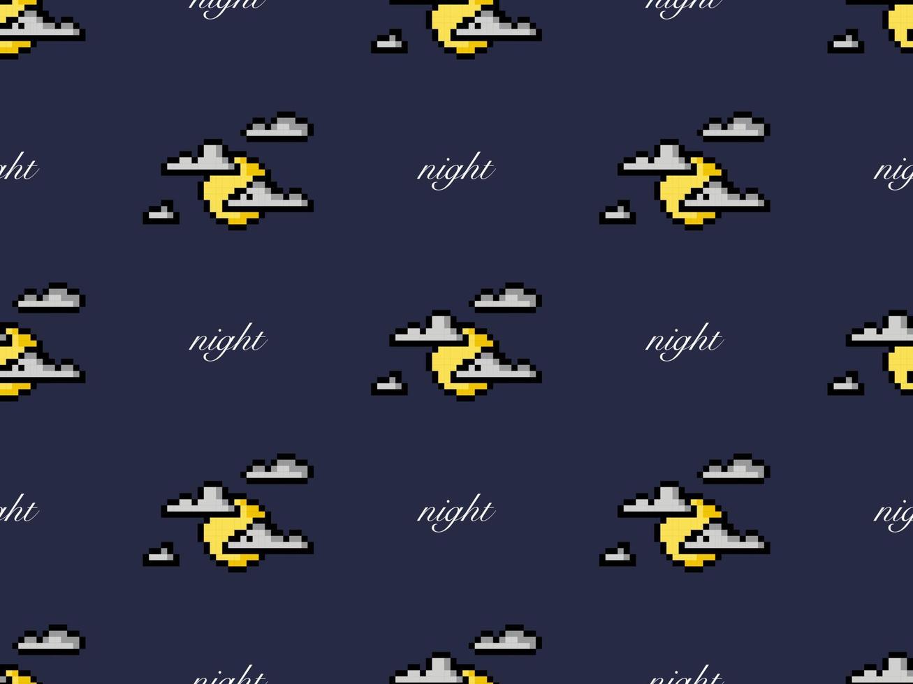 Night seamless pattern on blue background. Pixel style vector