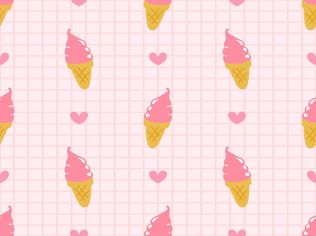 Ice cream cartoon character seamless pattern on pink background vector