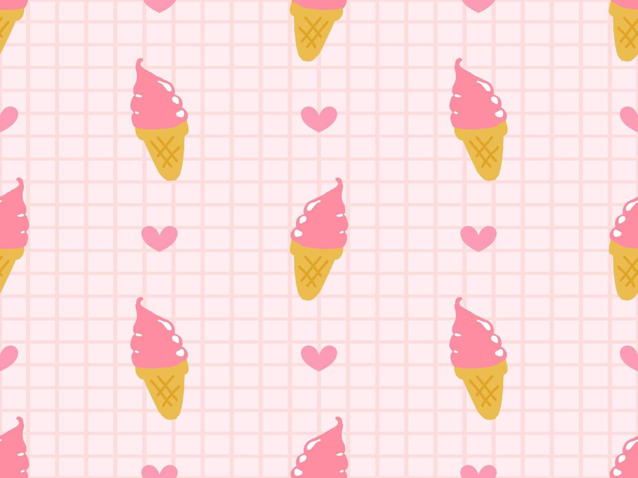 Ice cream cartoon character seamless pattern on pink background vector