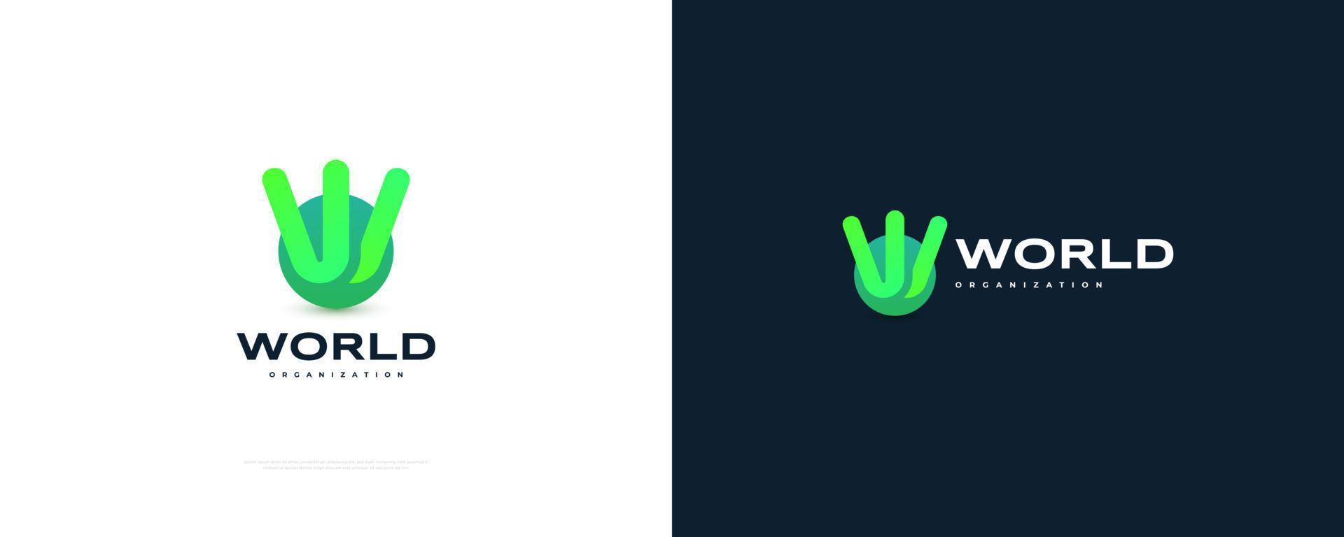 wo diseño de logotipo inicial en estilo degradado verde. logotipo o icono de wo vector