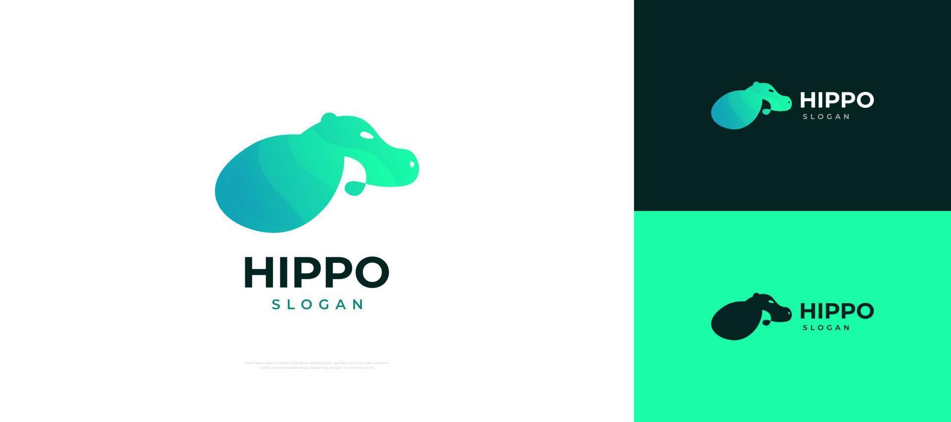 Hippo Logo Design in Green Gradient Style. Modern Hippopotamus Logo or Icon vector